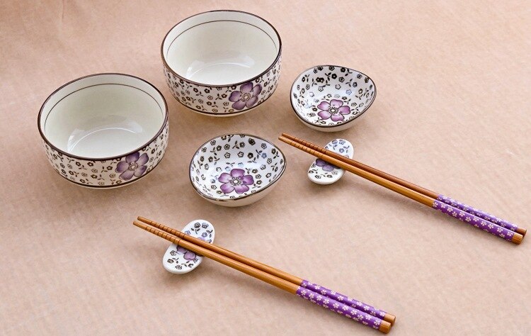 Chopsticks, Chopsticks Holders, Sauce Bowls and Rice Bowls Set Gochome (4 Colors) Osaka Street Market