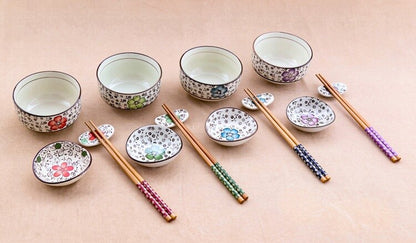 Chopsticks, Chopsticks Holders, Sauce Bowls and Rice Bowls Set Gochome (4 Colors) Osaka Street Market