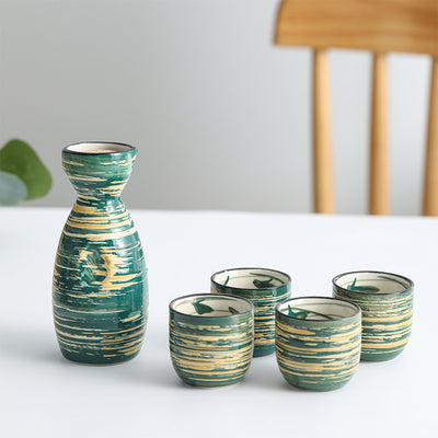 Set Sake Kyoto 5 Pièces – 1 Tokkuri 295 Ml + 4 Choko – Grès Traditionnel, Style Japonais Authentique