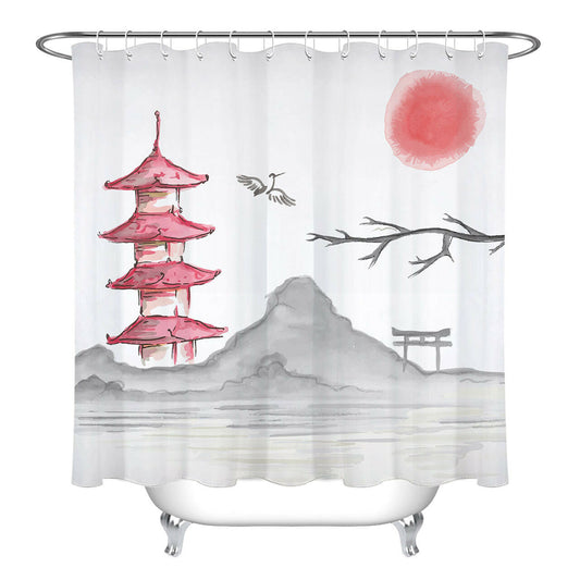 Shower Curtain Red Sun (5 Sizes) Osaka Street Market