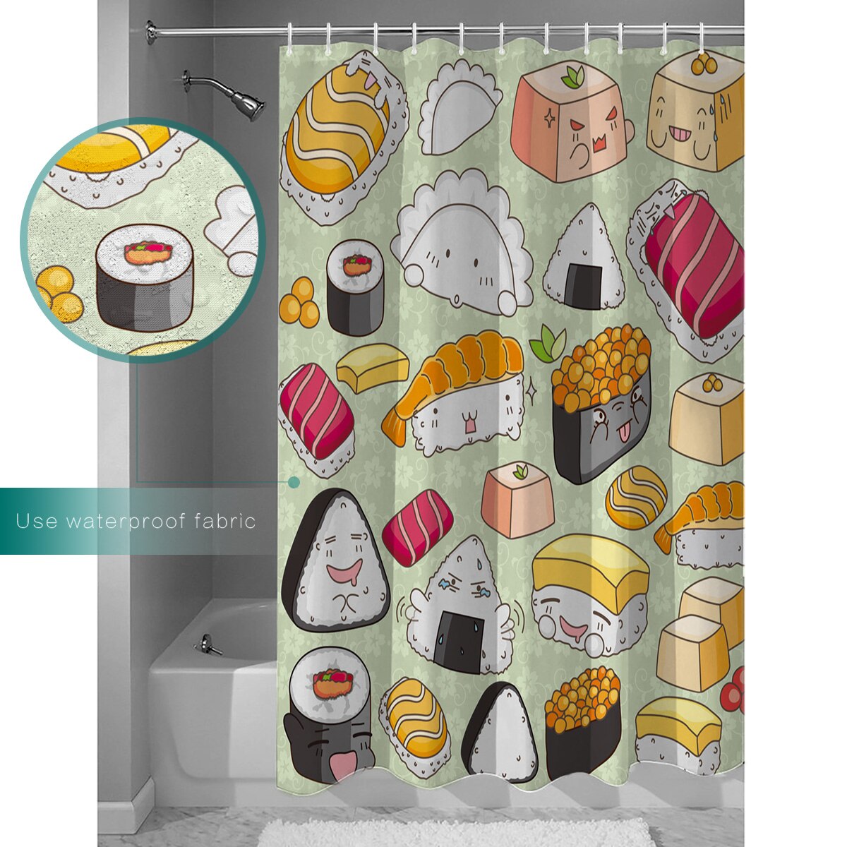 Shower Curtain Sushi Cartoon (6 Sizes) Osaka Street Market
